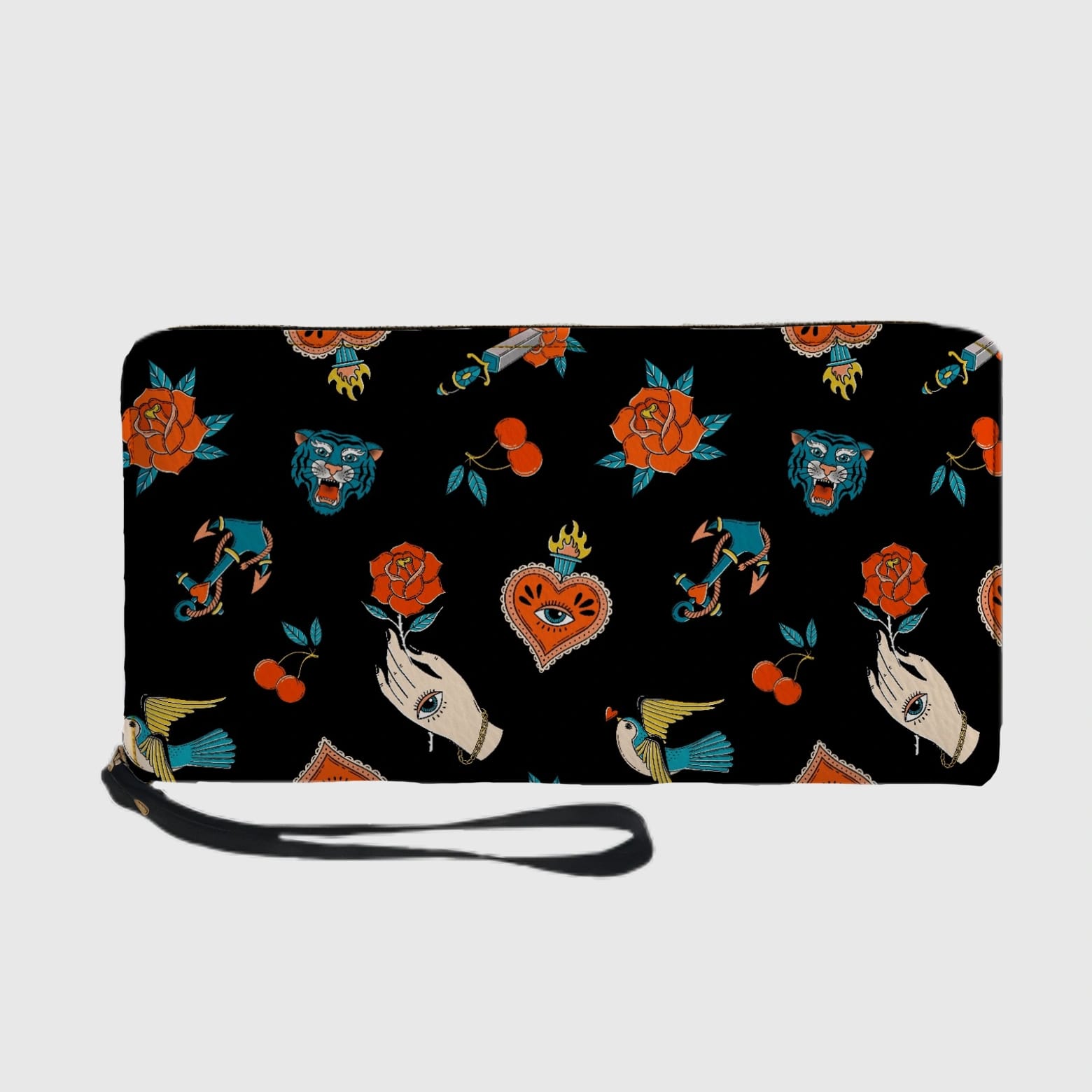 Personalized Zip Wallet with Wrist Strap PU Leather Long Wallet