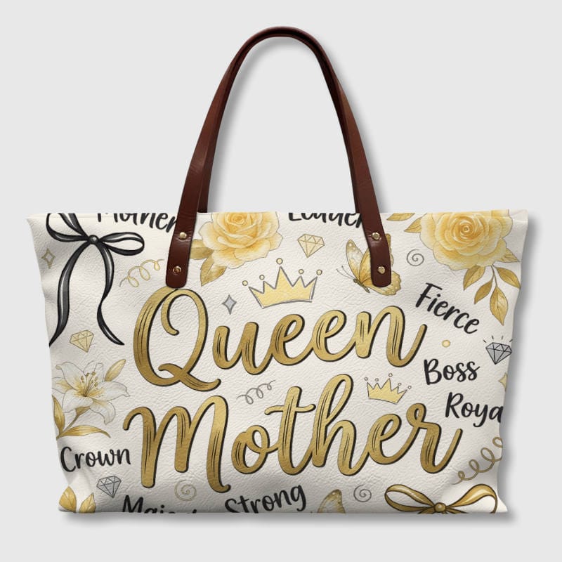 Gold Floral Queen Mother PU Tote Bag for Mom Mother's Day Gift