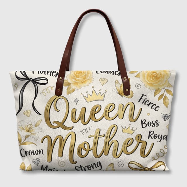 Gold Floral Queen Mother PU Tote Bag for Mom Mother's Day Gift