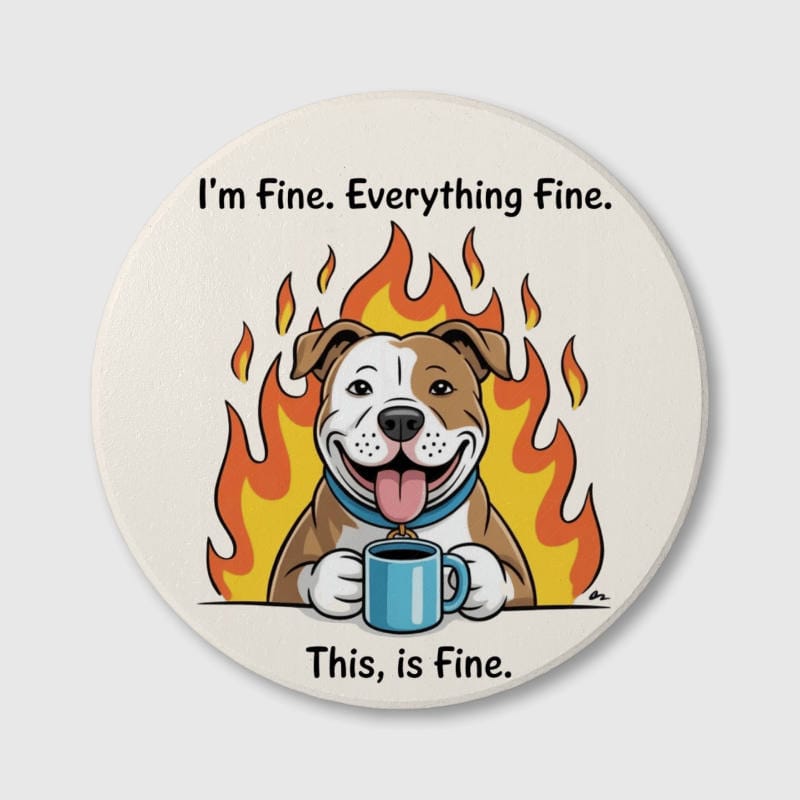 Funny 'This is Fine' Dog Ceramic Coaster for Pet Lovers Daily Use