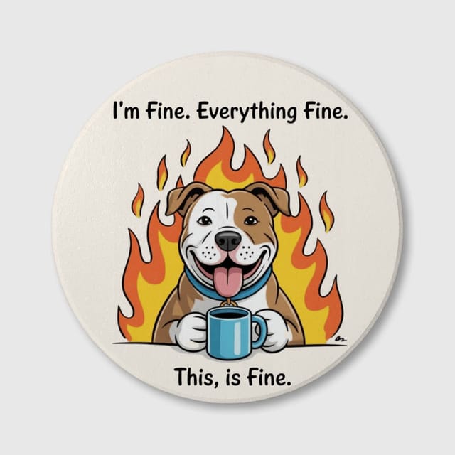 Funny 'This is Fine' Dog Ceramic Coaster for Pet Lovers Daily Use