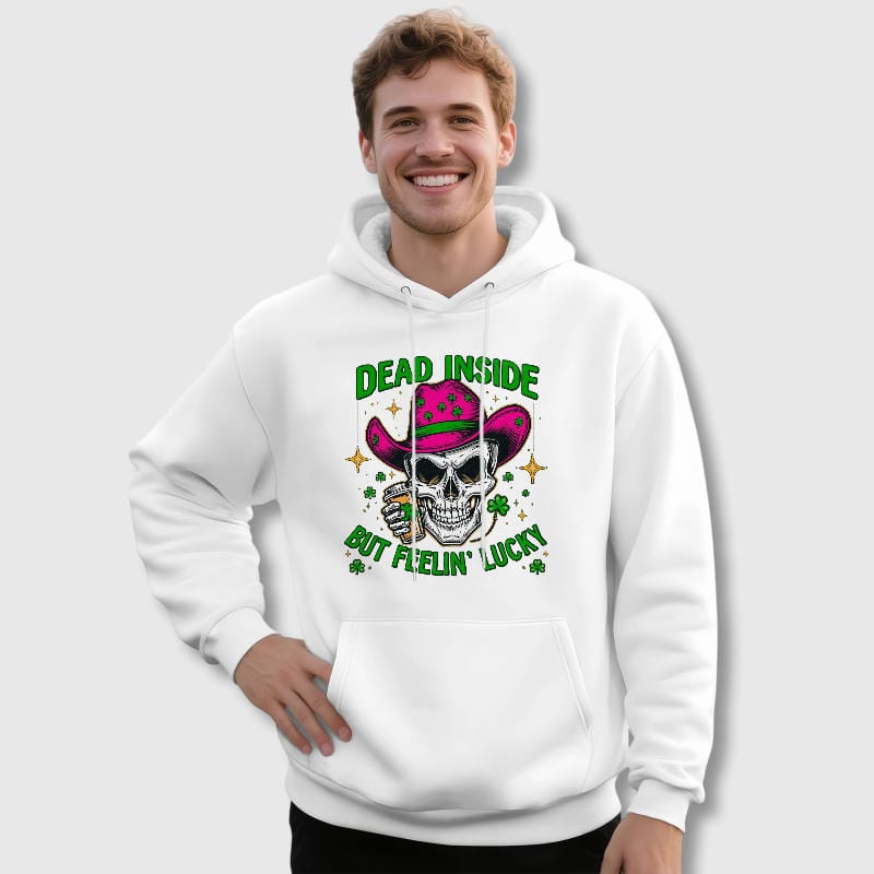 Funny Dead Inside Lucky Skull Hoodie for Men St. Patrick's Gift