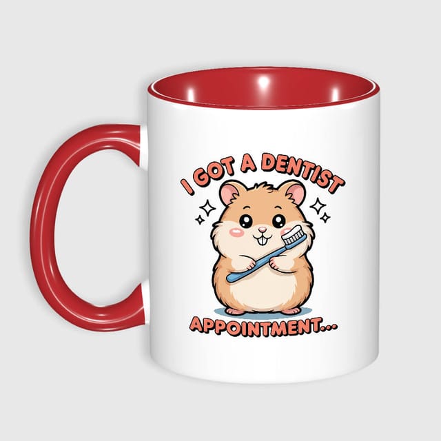 Cute Hamster Dentist Pun 11oz Red Mug for Pet Lovers Gift