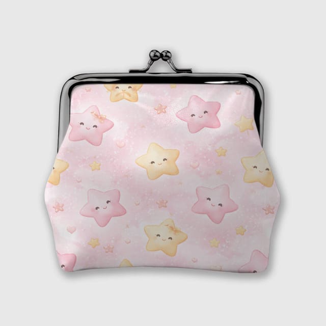 Cute Pink Kawaii Star Kiss Lock Coin Purse for Girls Birthday Gift & Daily Use