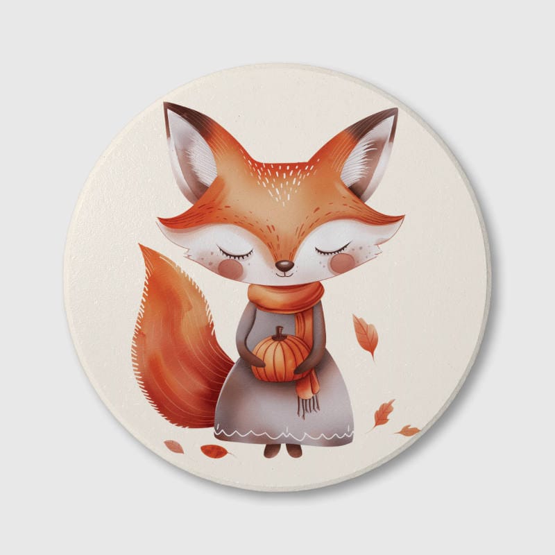 Cute Autumn Fox Coaster for Fox Lovers Fall Decor
