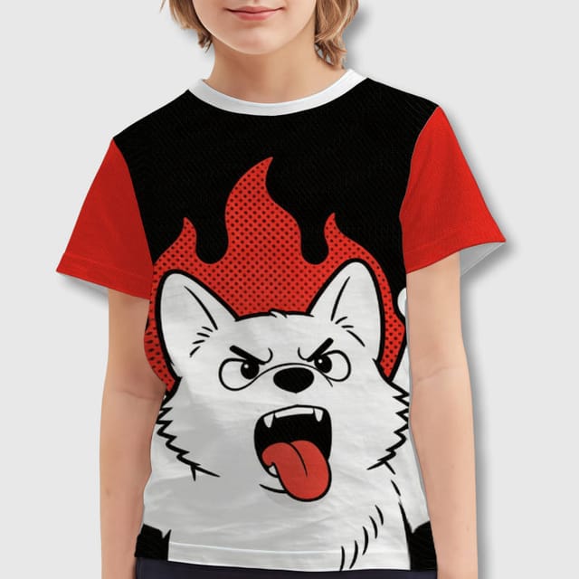 Angry Fire Dog Kids T-Shirt for Pet Lover Kids Daily Wear