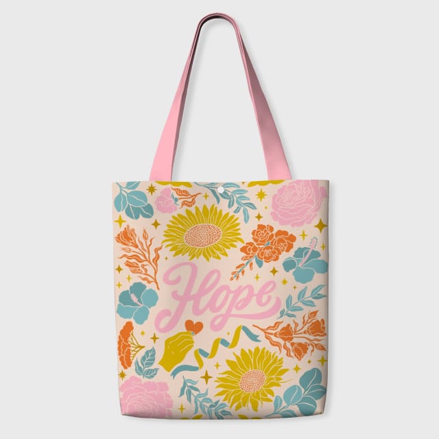 Retro Hope Floral Canvas Tote Bag for Women Daily Gift Use