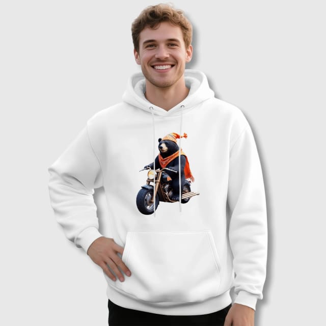 Funny Biker Bear Pullover Hoodie for Animal Lovers Daily Wear