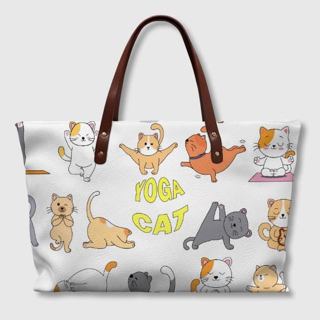 Yoga Cat Print Tote Bag for Cat Lovers Daily Use