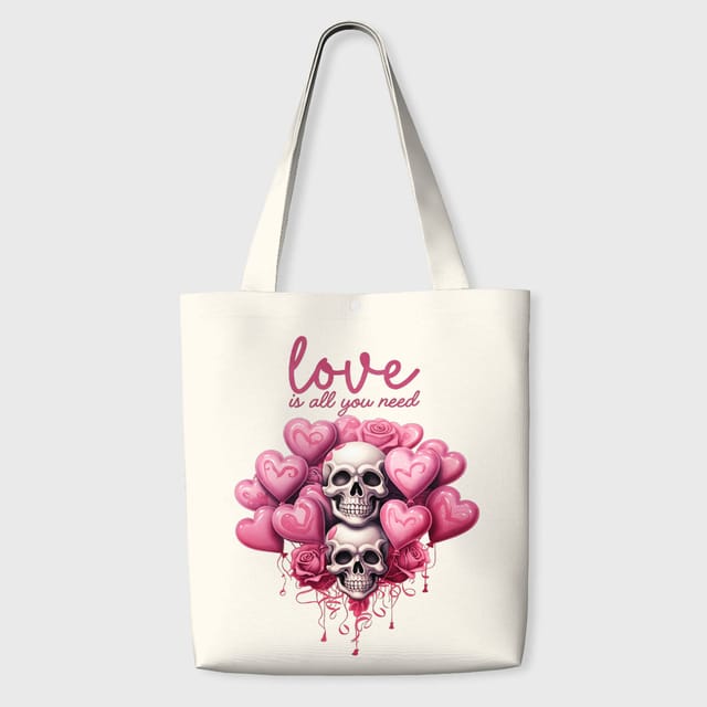 Pink Skull Heart Canvas Tote Bag for Gothic Lover Valentine Gift