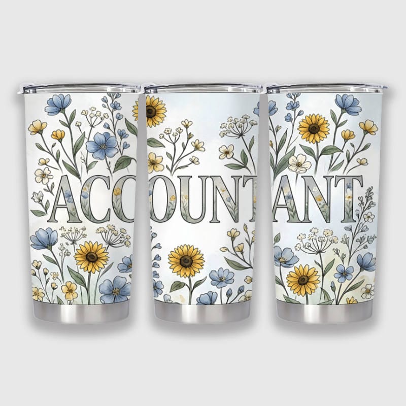 Floral Sunflower Steel Tumbler for Accountants Gift