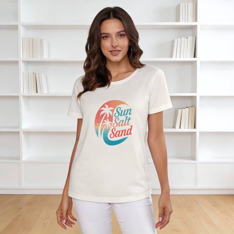 Sun Salt Sand Palm Print T-Shirt for Women Summer Daily Wear