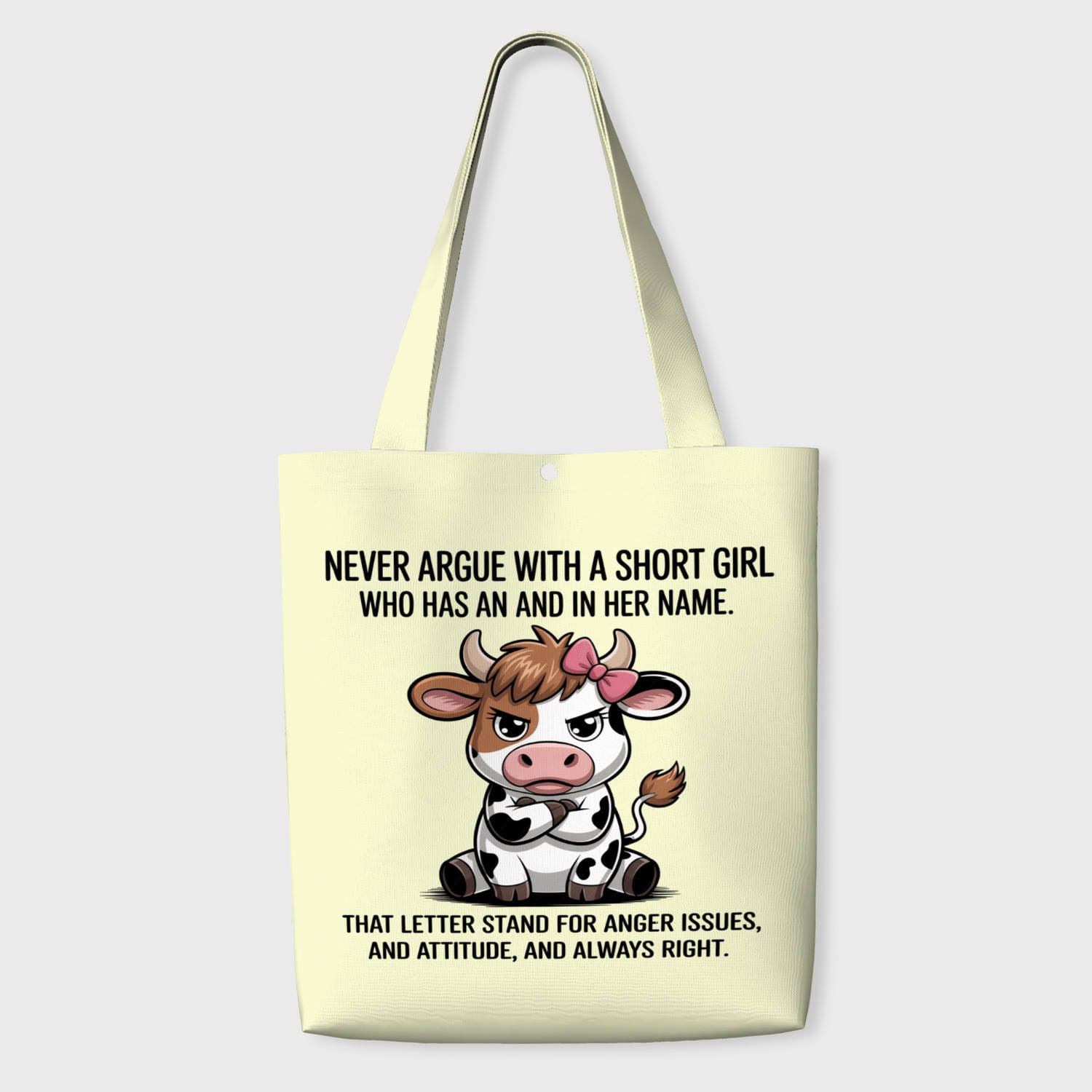 Funny Sassy Cow Tote Bag for Short Girls Birthday Gift