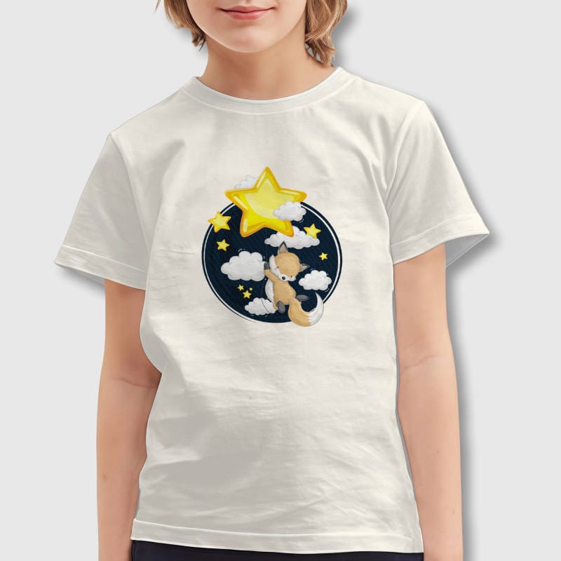 Cute Fox Star Kids Short Sleeve T-Shirt for Birthday Daily Wear