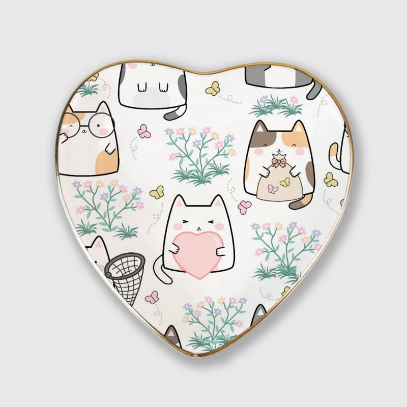 Kawaii Cat Heart Trinket Tray for Cat Lovers Gift