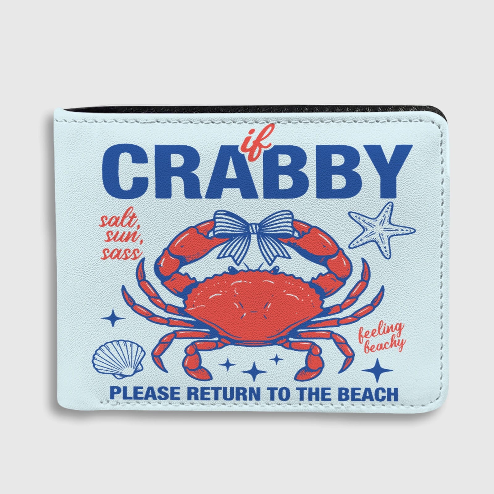 Funny Crab Beach Themed Bifold Wallet Summer Vacation Gift for Beach Lovers