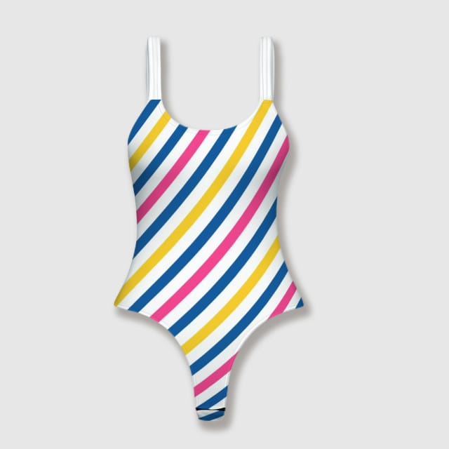 Retro Rainbow Stripe Thong One Piece Swimsuit for Women Beach