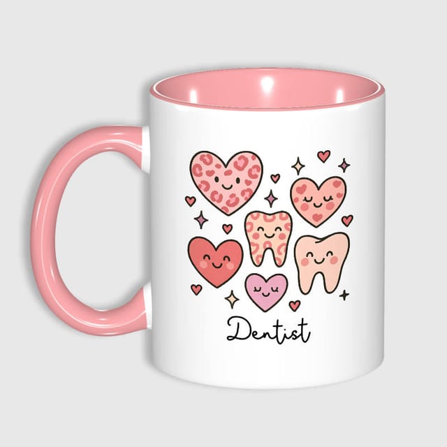 Cute Heart Tooth 11oz Pink Mug for Dentist Valentine Gift