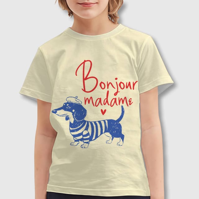 Bonjour Dachshund Print Kids T-Shirt for Pet Lovers Daily Use