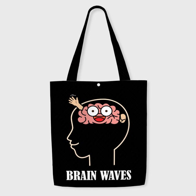Funny Brain Waves Pun Tote Bag for Students Daily Use