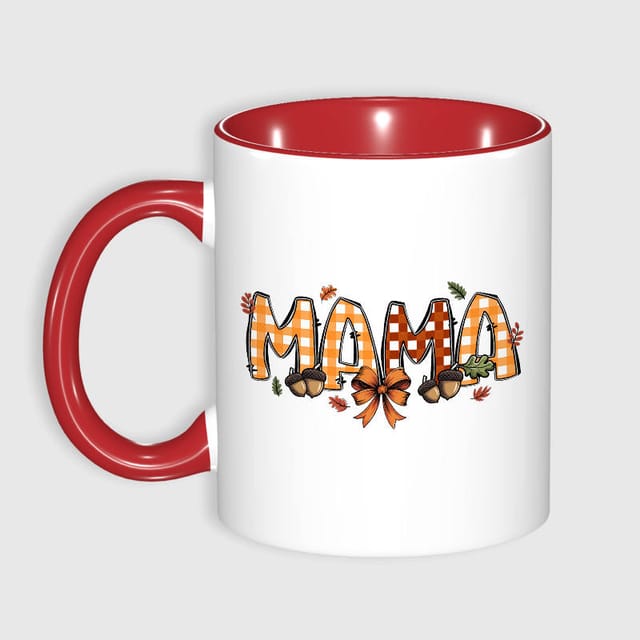 Fall Plaid MAMA 11oz Red Mug for Mom Thanksgiving Gift