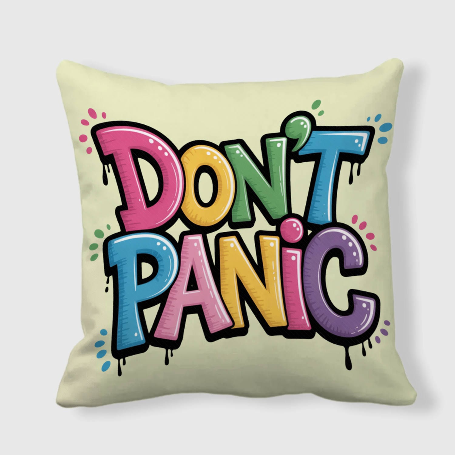 Colorful 'Don't Panic' Quote Throw Pillow for Home Decor Gift