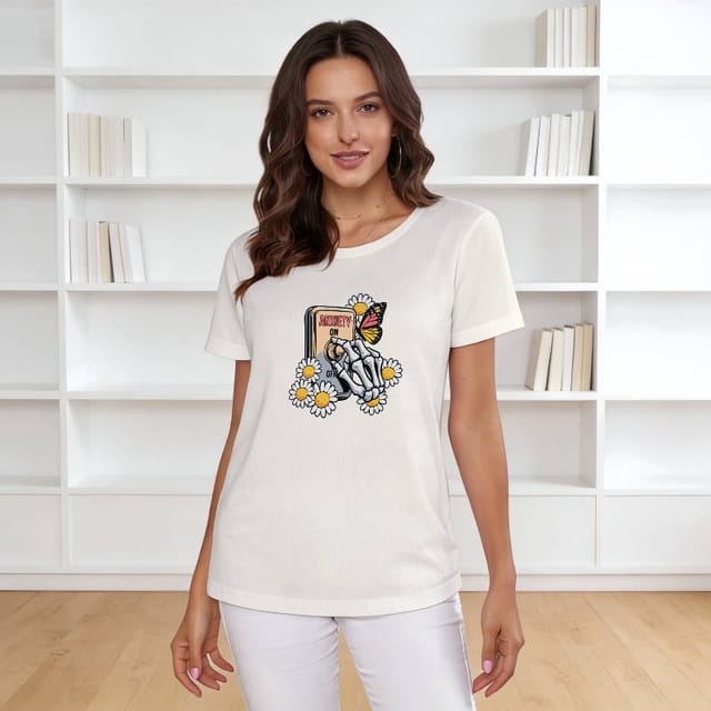 Funny Anxiety Floral Skull T-Shirt for Women Daily Wear