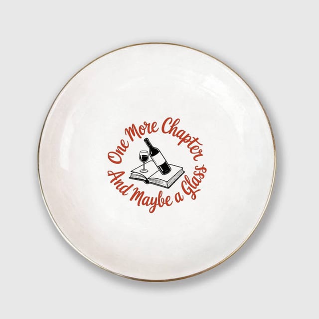 Funny Book & Wine Quote Ceramic Jewelry Tray for Book Lovers Birthday Gift