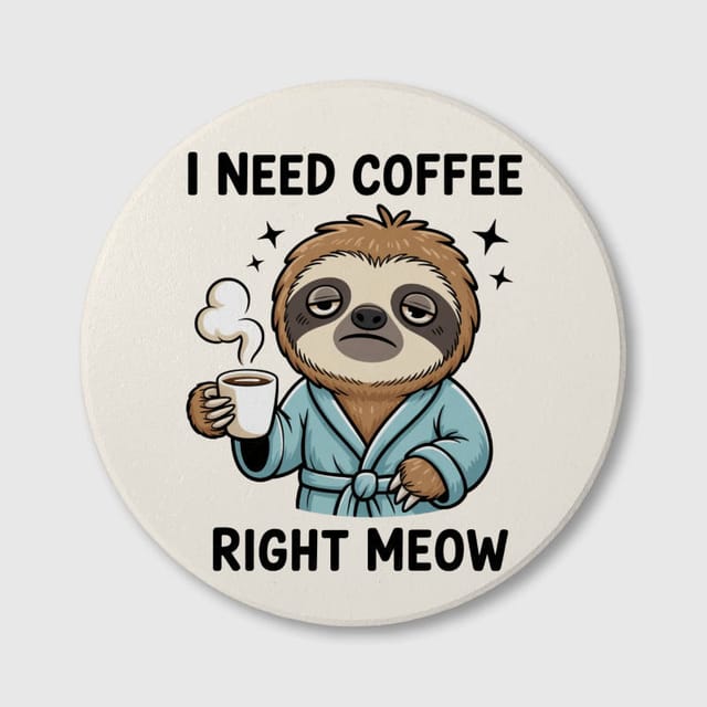 Funny Sloth Coffee Pun Ceramic Coaster for Coffee Lovers Daily Use