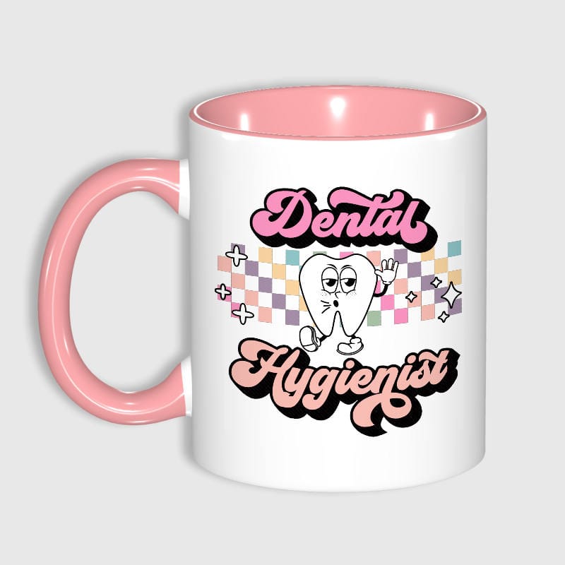 Retro Cartoon Tooth 11oz Pink Mug for Dental Hygienist Gift
