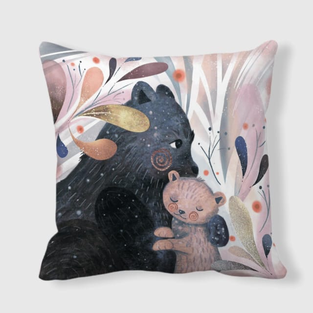 Whimsical Mama Bear Cub Throw Pillow for Animal Lover Gifts