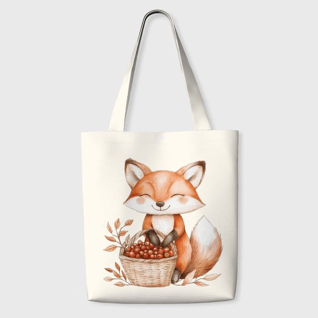 Cute Watercolor Fox Canvas Tote Bag for Fox Lovers Daily Use