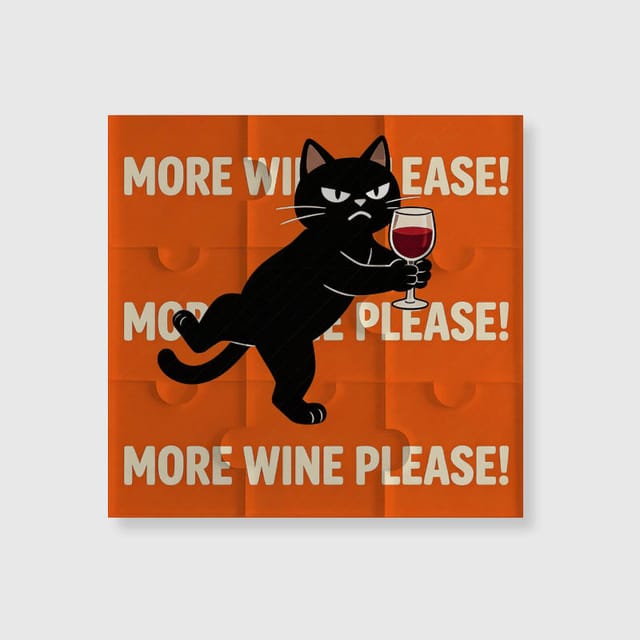 Funny Black Cat Wine Quote Puzzle Fridge Magnet for Cat Lovers Gift