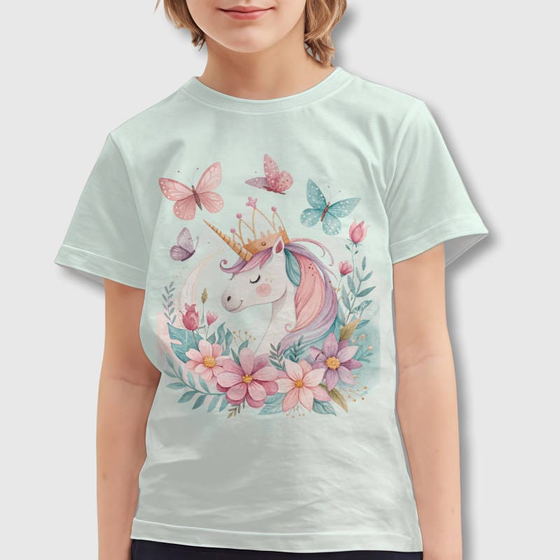 Floral Unicorn Kids T-Shirt for Girls Birthday Gift