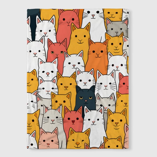 Cute Cat Crowd Fleece Blanket for Cat Lovers Home Gifts