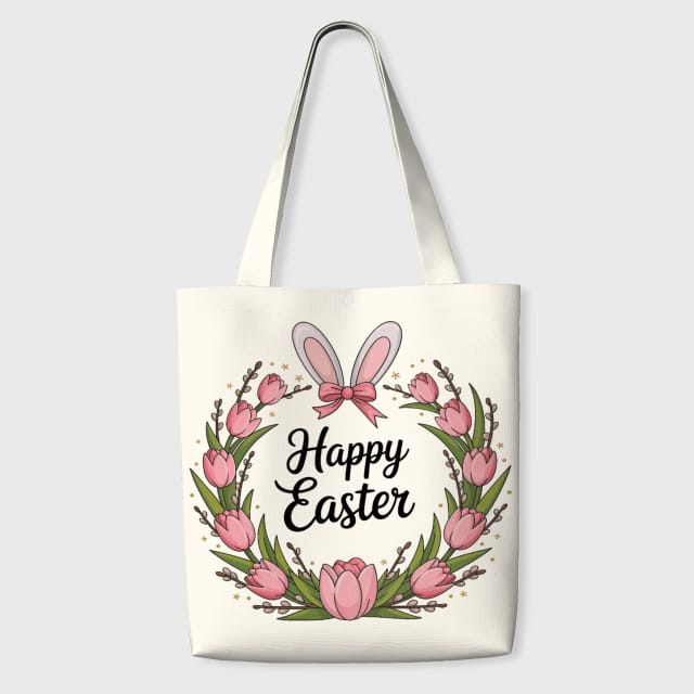 Easter Bunny Floral Canvas Tote Bag for Easter Gifting