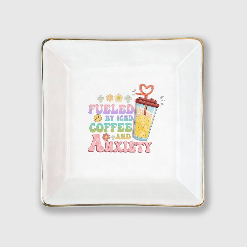 Elegant Gold Rimmed Square White Ceramic Jewelry Trinket Tray - 1