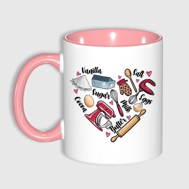 Baking Heart Pattern 11oz Pink Mug for Baking Lovers Gift
