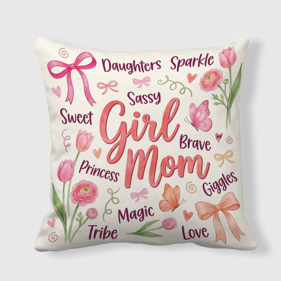 Watercolor Floral Girl Mom Throw Pillow for Mother's Day Gift - 1