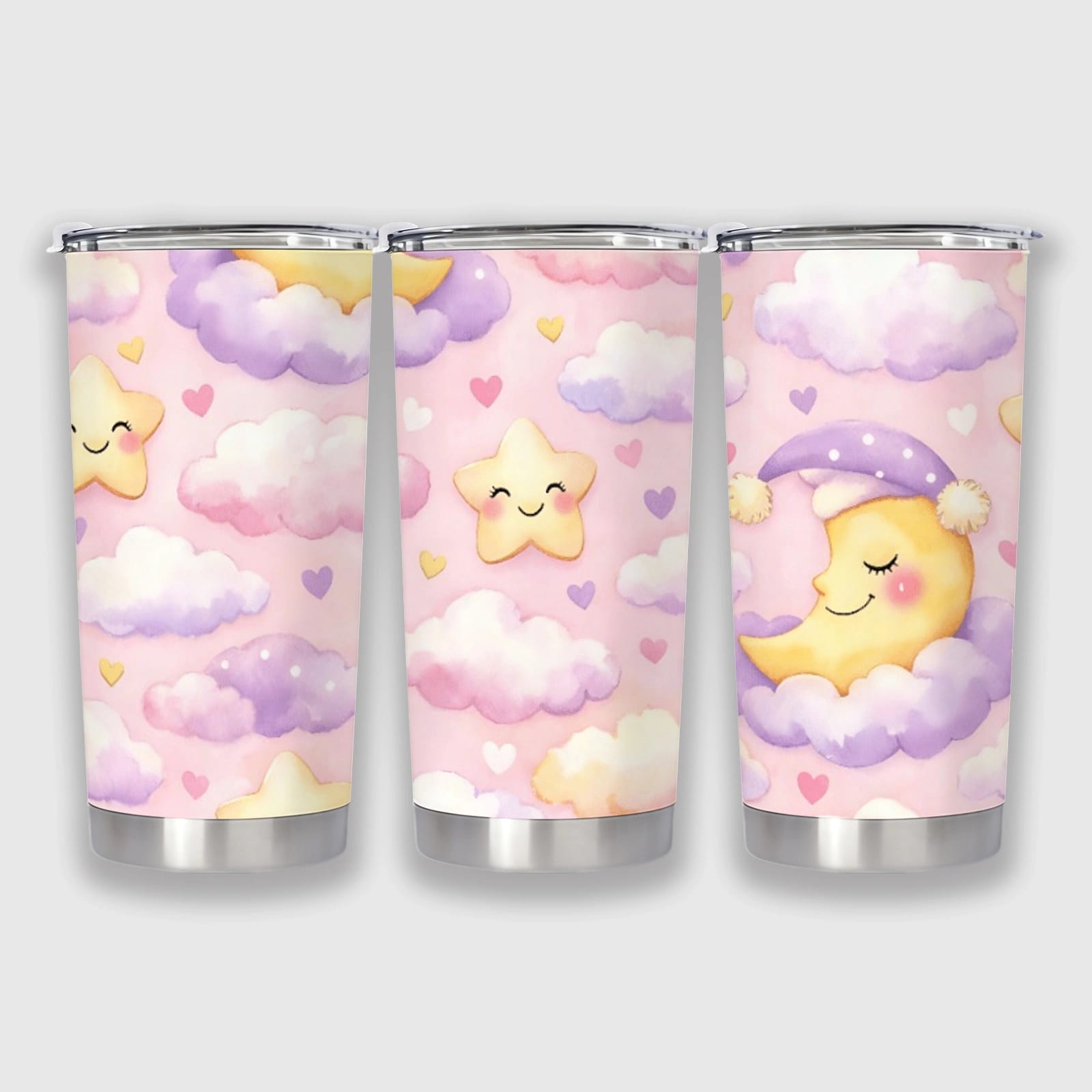 Pastel Moon Star 20oz Insulated Tumbler for Girls Gift