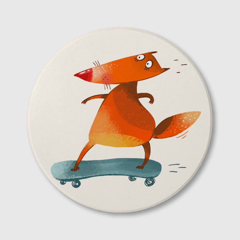 Cute Skateboarding Fox Ceramic Coaster for Fox Lovers Daily Use