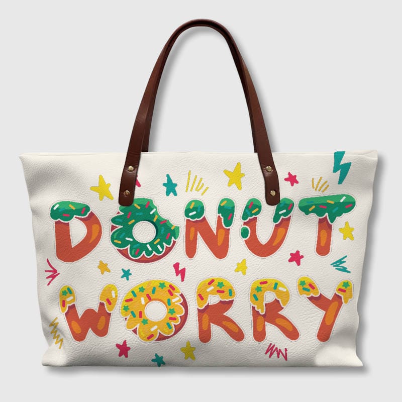 Funny Donut Worry PU Leather Tote Bag for Women Daily Use