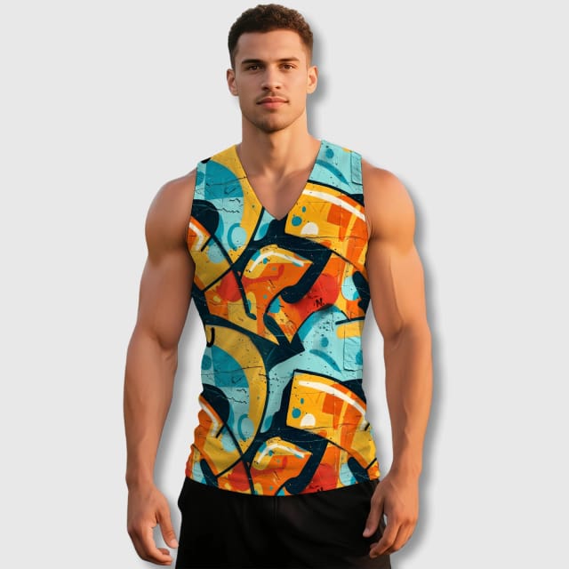 Custom Graffiti Print V-Neck Tank Top for Gym Summer Use