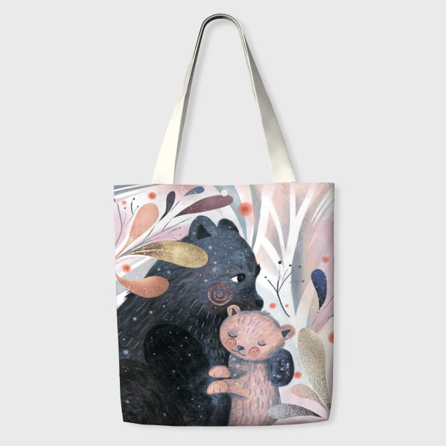 Mama Bear & Cub Canvas Tote Bag for Animal Lovers Daily Use