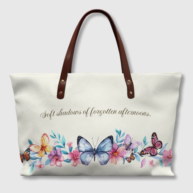 Floral Butterfly Quote PU Tote Bag for Women Daily Gift