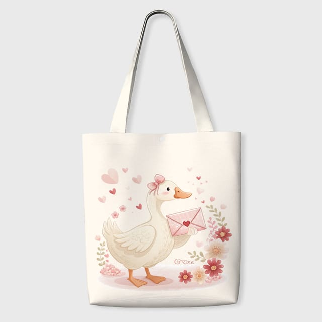 Cute Goose Floral Tote Bag for Her Valentine's Day Daily Use