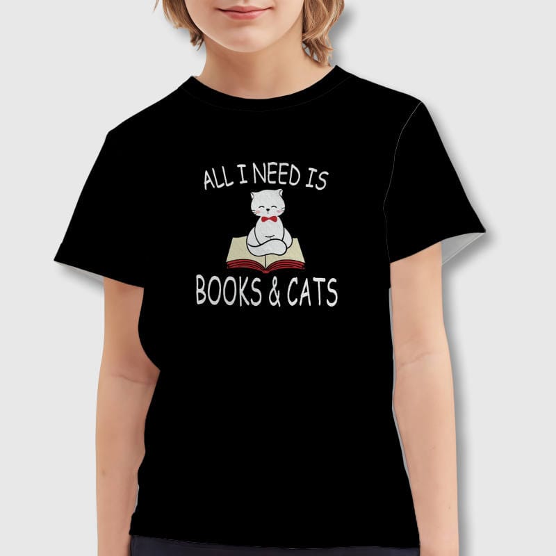 Cute Books & Cats Kids T-Shirt for Cat Lover Birthday Gift