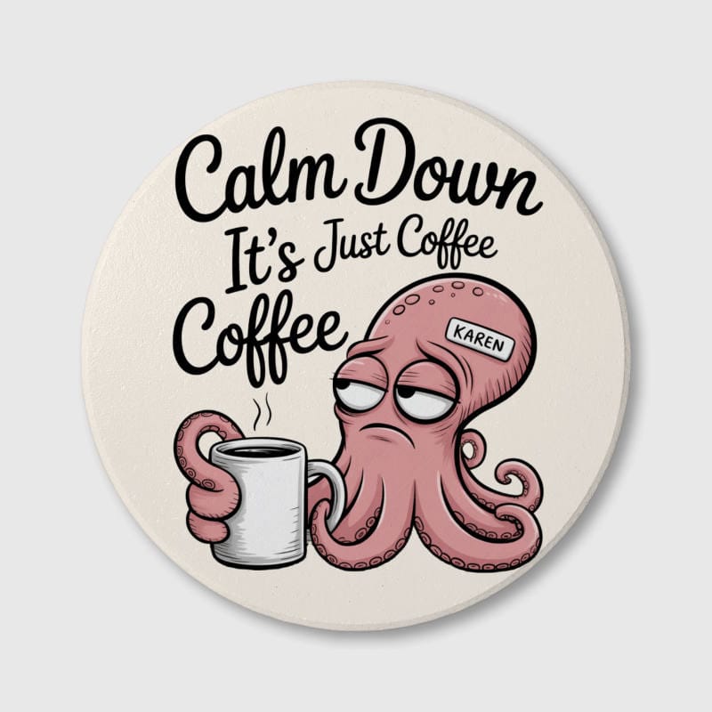 Funny Grumpy Octopus Ceramic Coaster for Coffee Lovers Gift