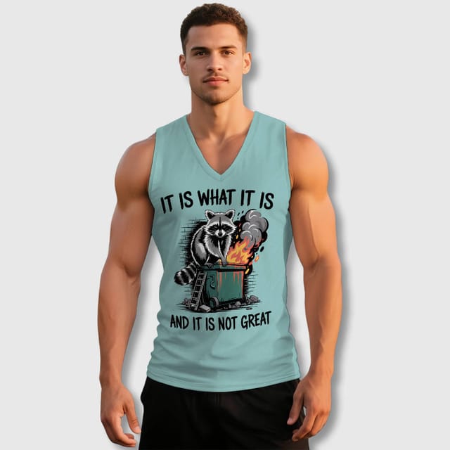 Funny Raccoon Quote V-Neck Tank Top for Men Casual Wear