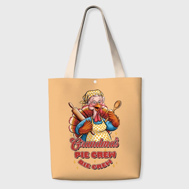 Funny Grandma Turkey Pie Crew Tote Bag for Thanksgiving Gift